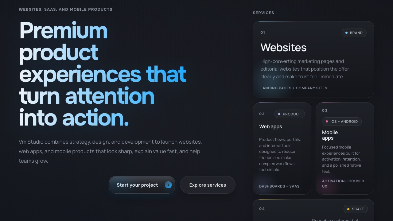 VM North product studio platform homepage preview